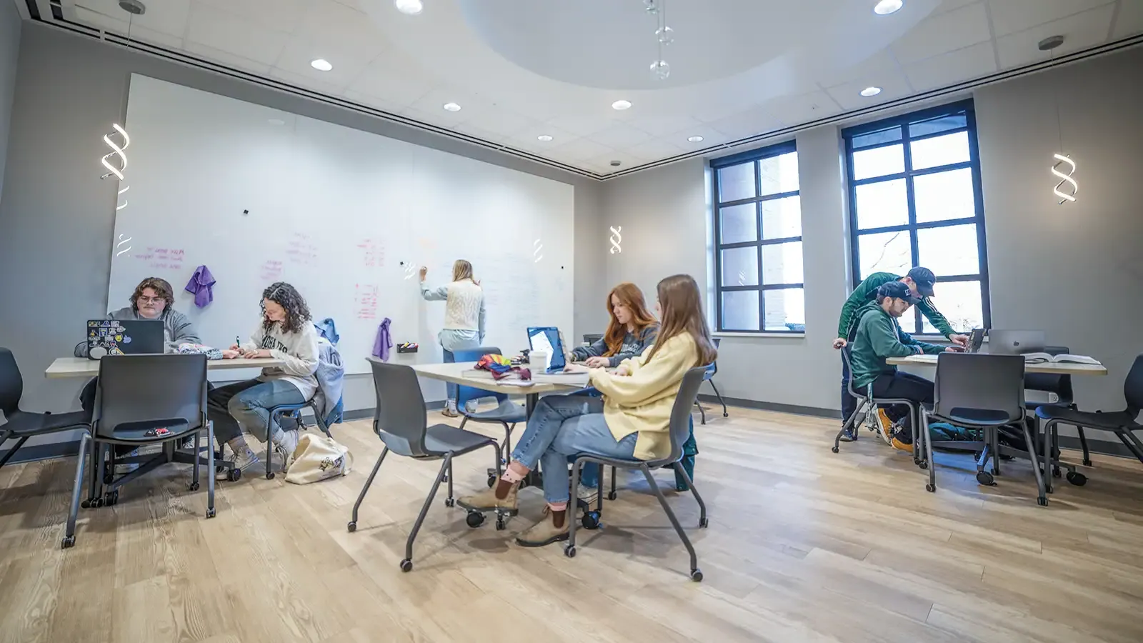 Students meet in the new study space in Wood Science Building